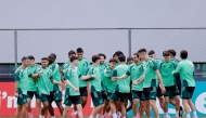 Mexico’s players take part in a training session on the eve of the Round of 32 match against Ecuador. (AFP)