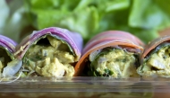 Curry chicken salad summer rolls. (Vincent Alban/For The Washington Post)