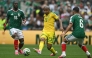 Mexico's forward #16 Julian Quinones, South Africa's midfielder #23 Jayden Adams and Mexico's midfielder #06 Erik Lira during the 2026 World Cup Group A football match between Mexico and South Africa at the Mexico City Stadium in Mexico City on June 11, 2026. Photo by CARL DE SOUZA / AFP