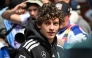 Mercedes' Italian driver Kimi Antonelli reacts as he takes part in the drivers parade ahead of the Formula One Belgian Grand Prix at the Spa-Francorchamps circuit, in Spa, on July 19, 2026. (Photo by Andrej Isakovic/ AFP)