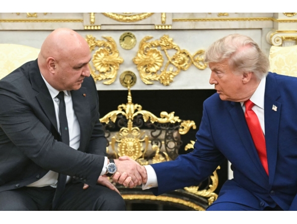 US President Donald Trump shakes hands with Lebanese President Joseph Aoun in the Oval Office of the White House in Washington, DC, on July 21, 2026. (Photo by SAUL LOEB / AFP)