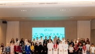 Members of the Qatari student delegation and other participants during the Arab Parliament for the Child.