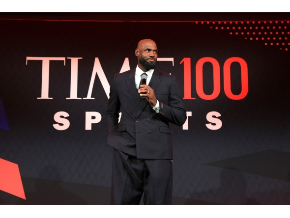 LeBron James speaks onstage during the TIME100 Sports Gala at Pier 60, Chelsea Piers on July 16, 2026 in New York City. (Photo by Jemal Countess / GETTY IMAGES NORTH AMERICA / Getty Images via AFP)
