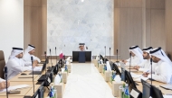 Minister of State for Foreign Trade H E Dr. Ahmed bin Mohammed Al-Sayed and other officials during a high-level meeting held via videoconference with H E Dr. Rumaih bin Mohammed Al-Rumaih, Vice Minister of Transport and Logistic Services of the Kingdom of Saudi Arabia.
