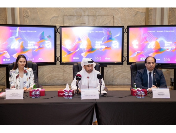 General Manager of Katara Professor Dr. Khalid bin Ibrahim Al-Sulaiti (centre) with other officials during the press conference to announce the launch of the Award.