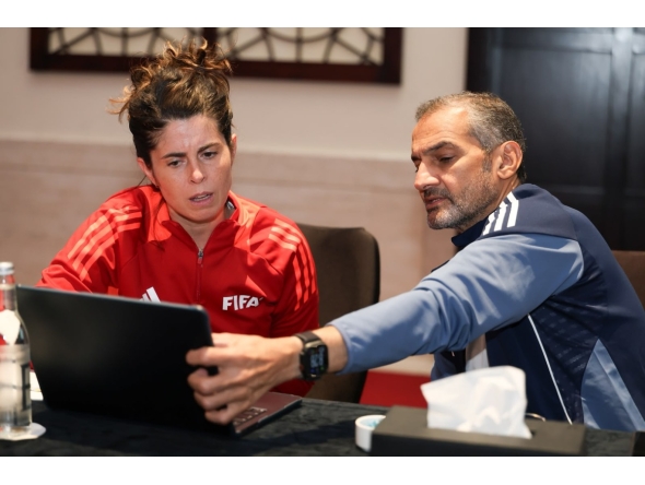Dr. Jessica Miranda with AFC and QFA Referees Committees chairman Hani Taleb Ballan.
