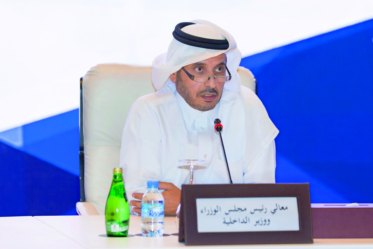 Prime Minister and Interior Minister H E Sheikh Abdullah bin Nasser bin Khalifa Al Thani meeting with the Chief Executive Officers (CEOs) of companies listed on Qatar Stock Exchange at the Sheraton Grand Doha Resort and Convention Hotel, yesterday. 
