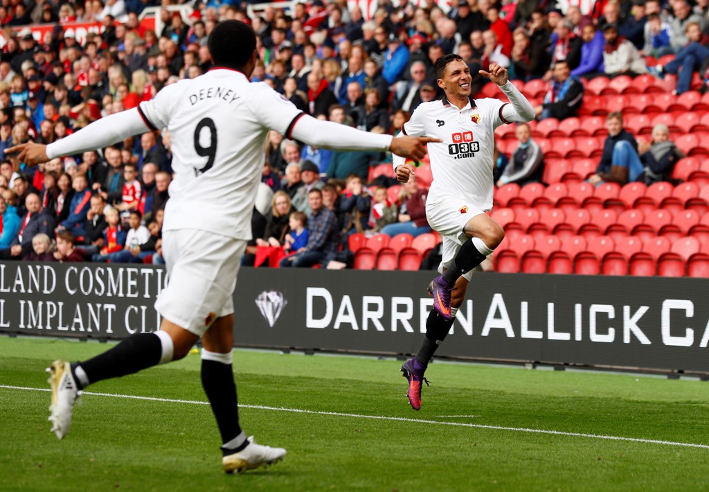 Watford's Jose Holebas celebrates scoring their first goal 
Action Images via Reuters / Jason Cairnduff