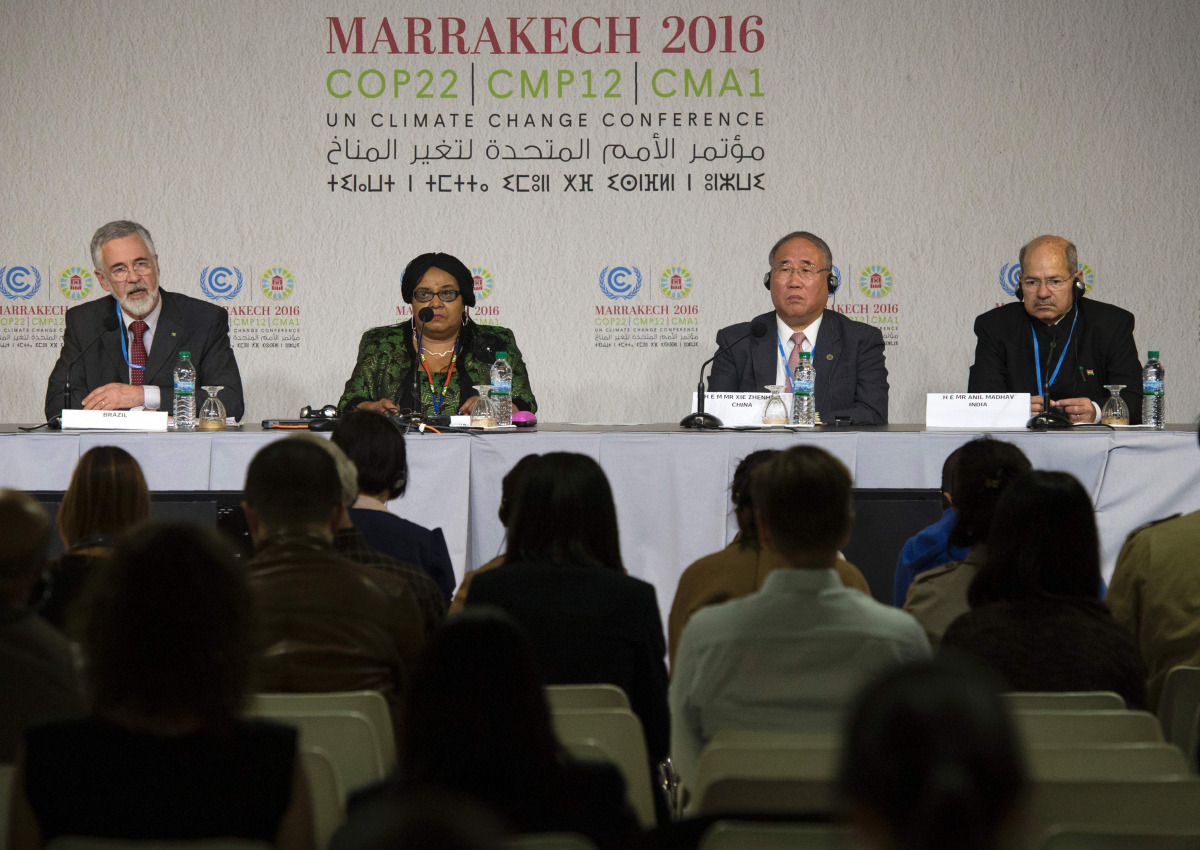 (L to R) Jose Antonio Marcondes de Carvalho, Undersecretary for Environment and Brazil's chief negotiator for climate change, Edna Molewa, South African Minister of Environmental Affairs, Xie Zhenhua, Special Representative for Climate Change for China, a