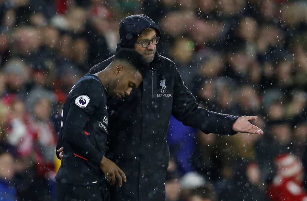 Liverpool manager Juergen Klopp with Daniel Sturridge before he comes on as substitute Action Images via Reuters / Matthew Childs