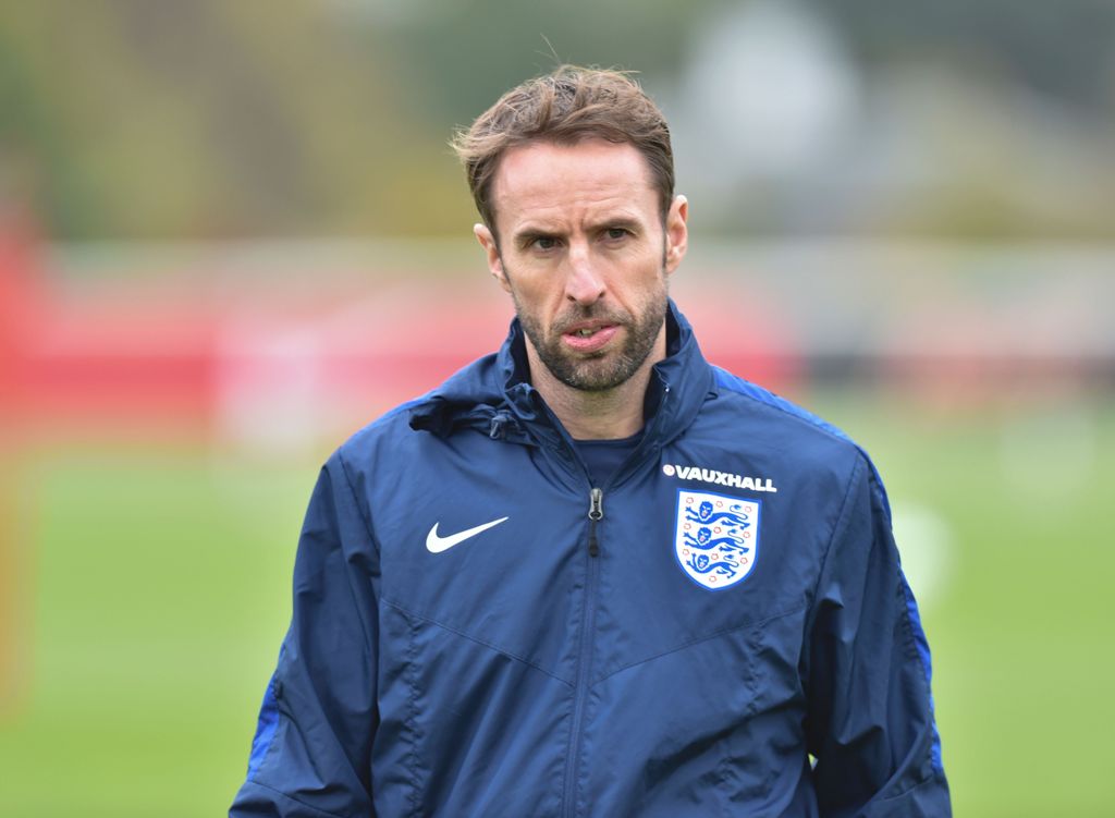 (FILES) This file photo taken on November 14, 2016 shows England interim manager Gareth Southgate as he leads a training session at Tottenham's training ground in north London, ahead of their international friendly football match against Spain. AFP / OLLY