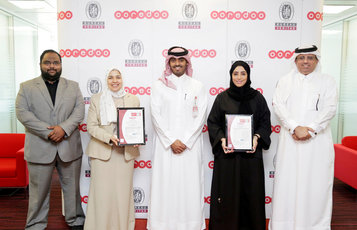 Sheikh Nasser bin Hamad bin Nasser Al Thani, Chief New Business Officer, and Ooredoo team with ISO Certification.