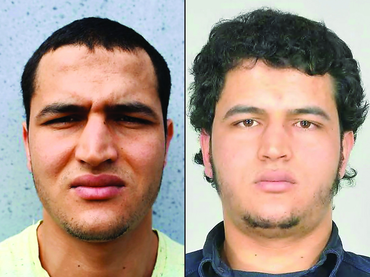 Two portraits released by German Federal Police Office showing Tunisian man identified as Anis Amri. 