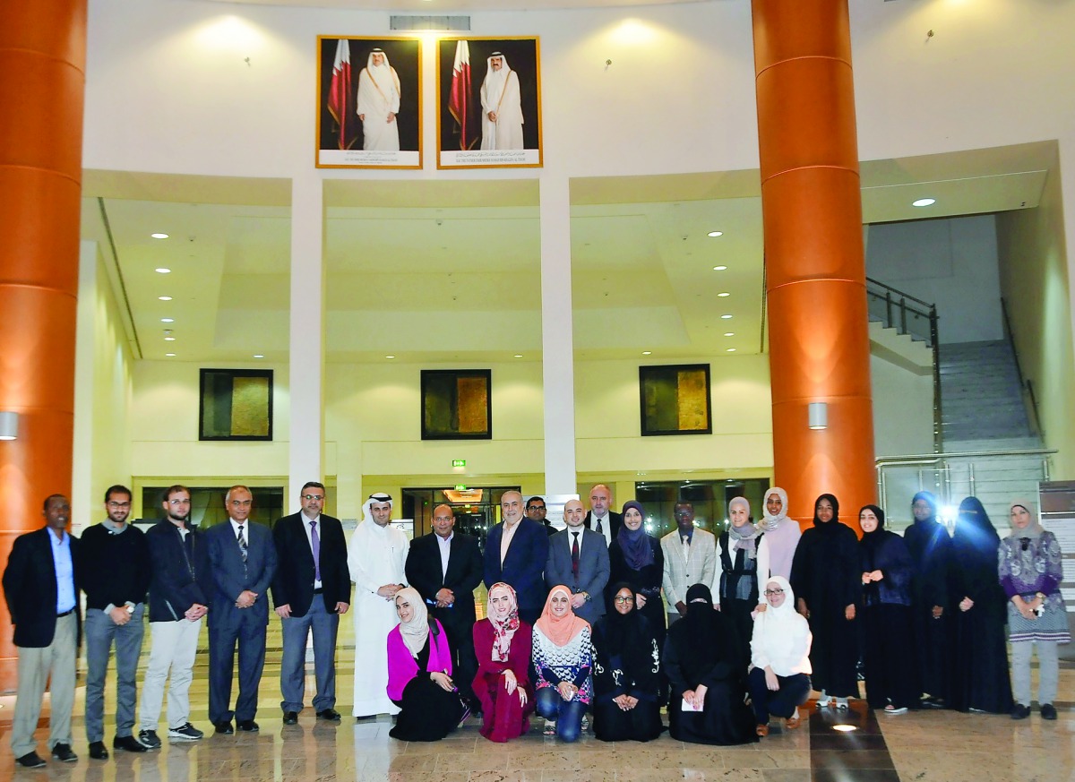 Qatar University faculty members and officials at a ceremony held recently to launch the Pharmacy Postgraduate Society (PPS).