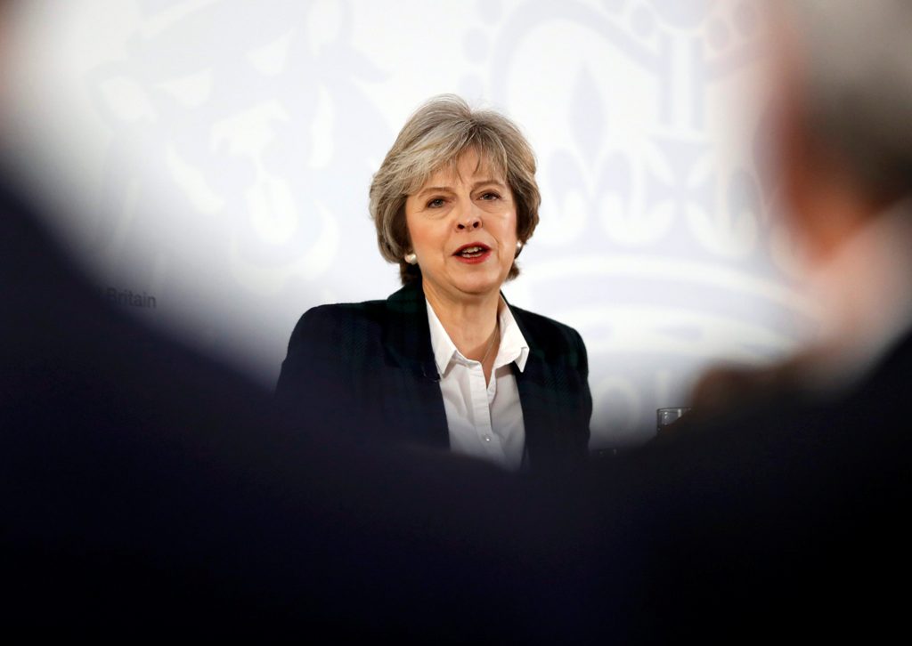 Britain's Prime Minister Theresa May delivers a speech on leaving the European Union at Lancaster House in London, January 17, 2017. REUTERS/Kirsty Wigglesworth/Pool
