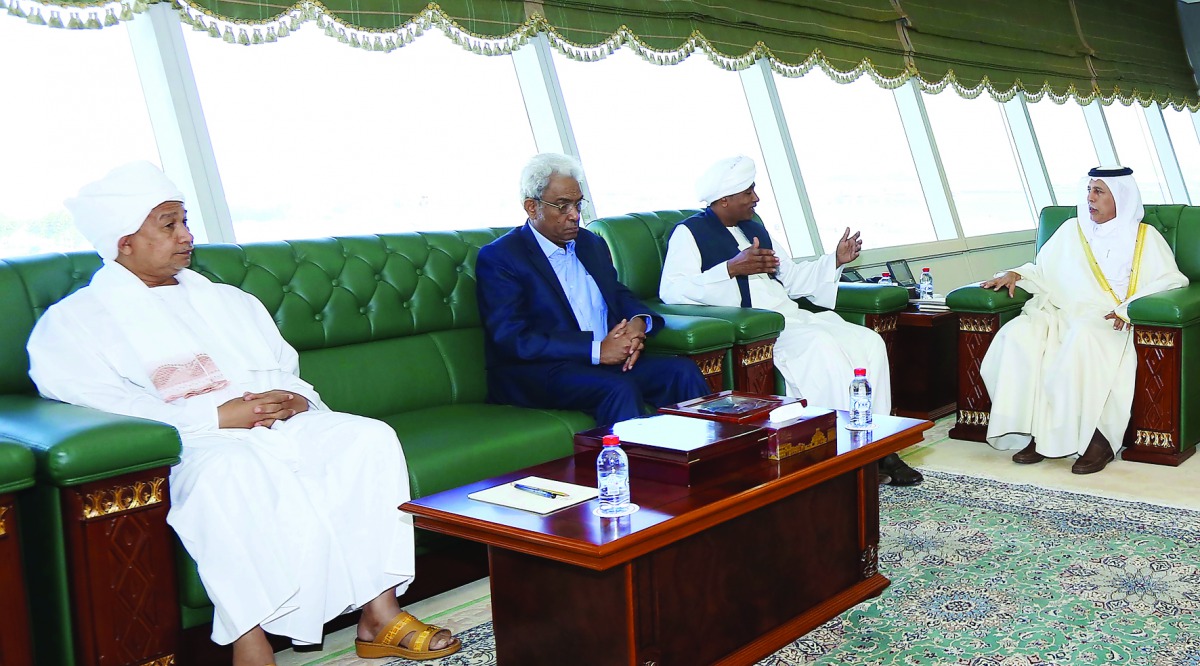 Deputy Prime Minister and Minister of State for Cabinet Affairs H E Ahmed bin Abdullah bin Zaid Al Mahmoud with Assistant to the President of Sudan, Musa Mohamed Ahmed, and his accompanying delegation in Doha yesterday. They reviewed the progress of Darfu