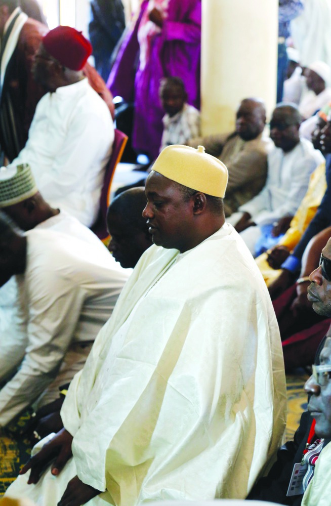 Gambia's President Adama Barrow attends the Friday prayers at Pipeline Mosque on Kairaba Avenue in Banjul, Gambia January 27, 2017. REUTERS/Thierry Gouegnon