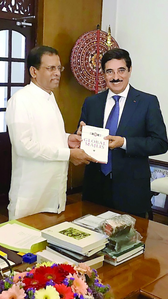 President of Sri Lanka Maithripala Sirisena with H E Dr Hamad bin Abdulaziz Al Kawari, Cultural Adviser at the Emiri Diwan and Qatar's candidate for the post of the Director-General of Unesco, during a meeting in Colombo.