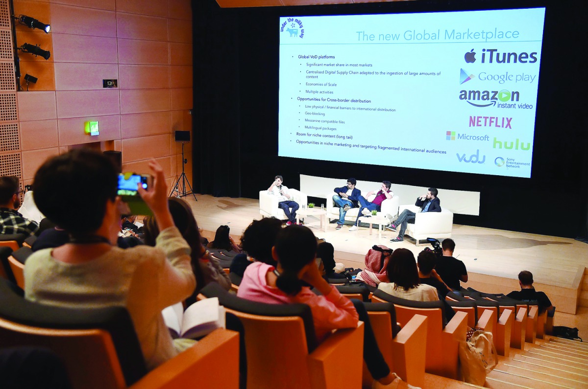 Participants on stage during the International Digital Distribution and Marketing discussion on day three of Qumra.