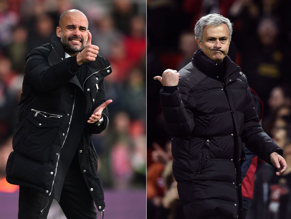 Combination of file pictures shows Manchester City's Spanish manager Pep Guardiola (L) and Manchester United's Portuguese manager Jose Mourinho (R). AFP / Glyn KIRK AND Oli SCARFF