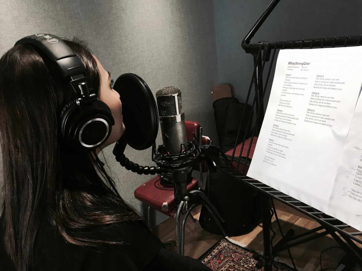 Maizurah recording the song at the Abbey Road Studios.