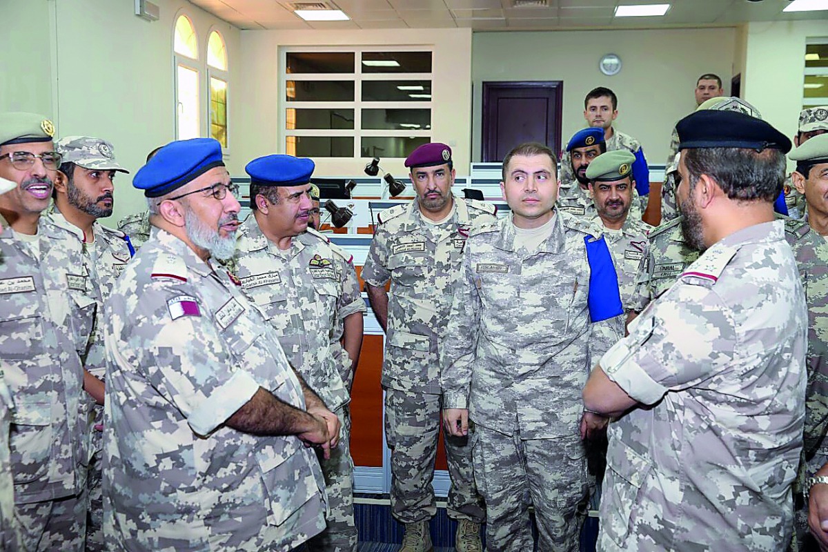 Chief of Staff of Qatar Armed Forces H E Major General (Pilot) Ghanim bin Shaheen Al Ghanim   with military officials. 