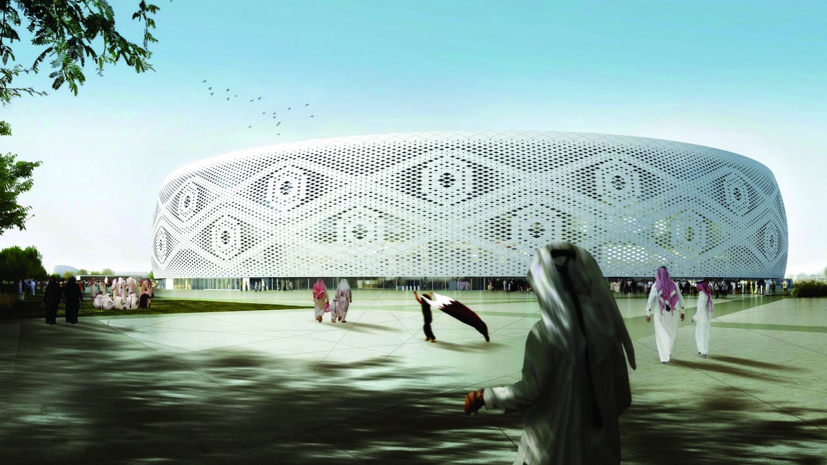 A rendition of the Al Thumama Stadium.