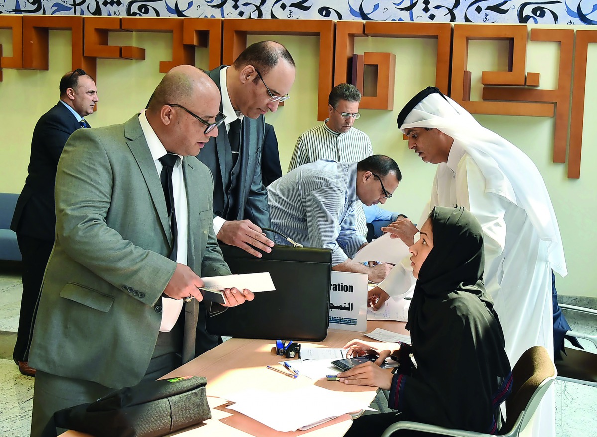 The academic orientation session for the new faculty at the Qatar University campus.