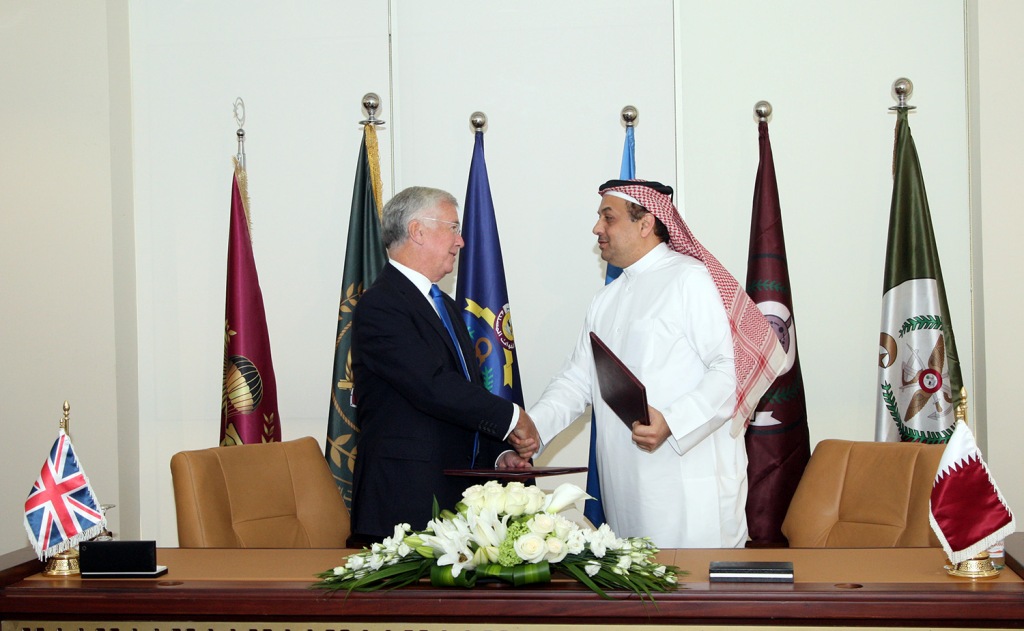 Qatar Minister of State of Defense Affairs H E Dr Khalid bin Mohammed Al Attiyah and Secretary of State for Defense of the United Kingdom Michael Fallon.