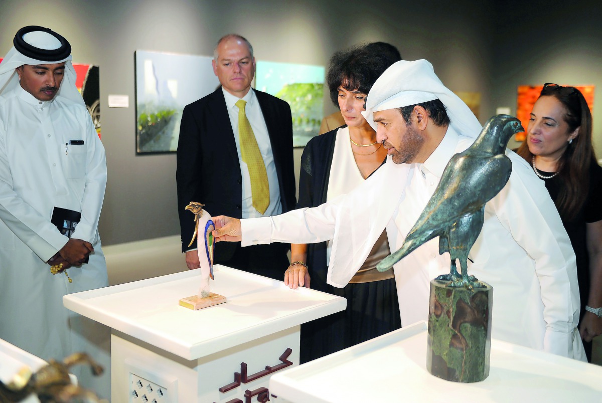 Katara General Manager Dr Khalid bin Ibrahim Al Sulaiti (second right), with Ambassador of Georgia, Ekaterine Meiering-Mikadze (right), at the Expressing Space Exhibition of Georgia, at Katara yesterday. Pic: Abdul Basit / The Peninsula