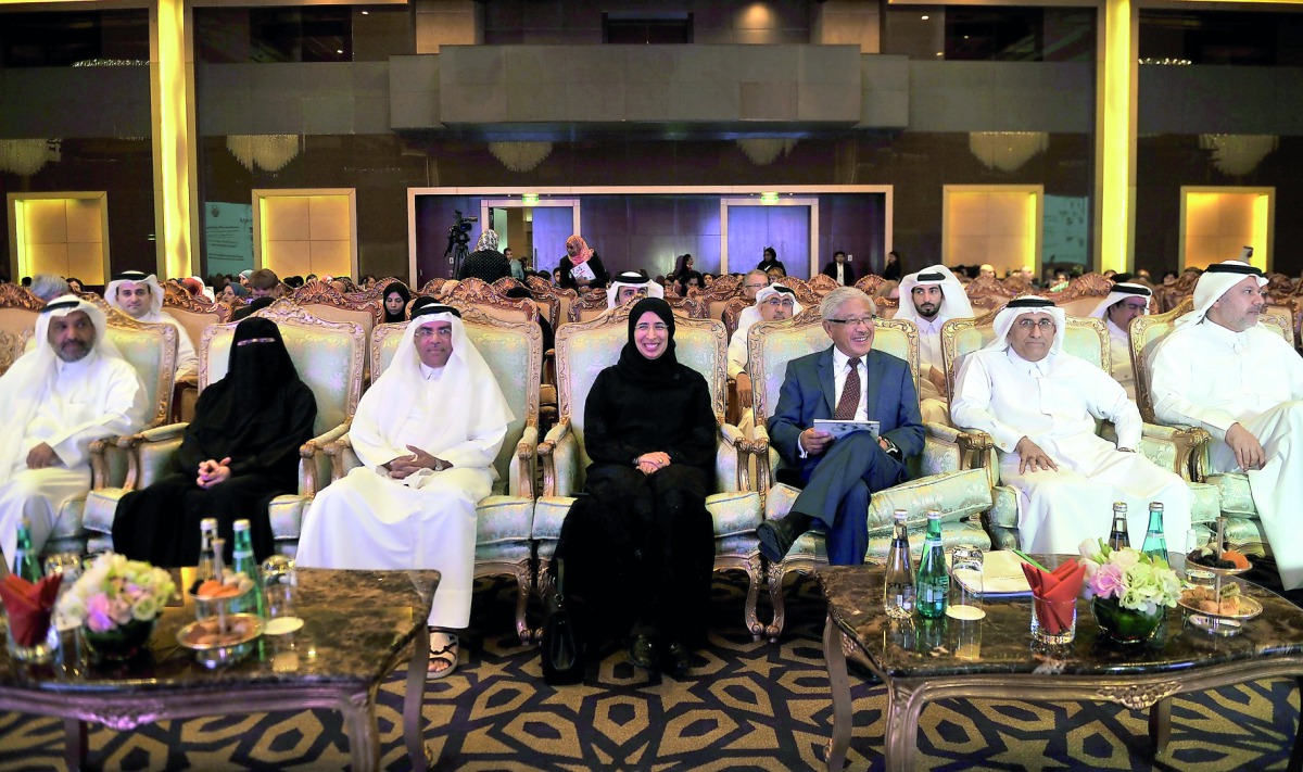 Minister of Public Health H E Dr. Hanan Mohamed Al Kuwari and Dr. Victor J Dzau, President of US National Academy of Medicine, with other officals during the 3rd Qatar Patient Safety Week held by the Ministry of Public Health at Grand Hyatt Hotel yesterda