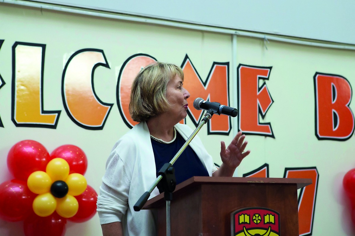 An official of UCQ speaks at the annual welcome event held to welcome its new and returning nursing students.