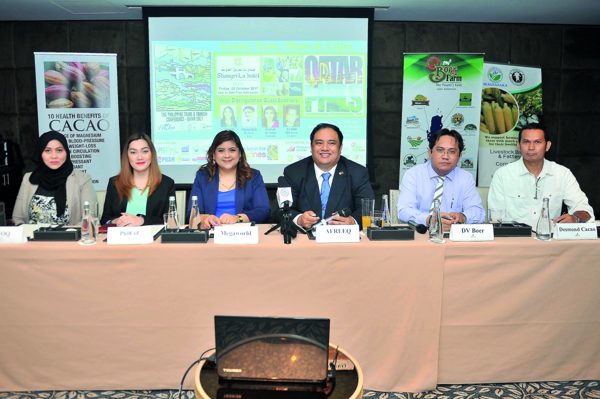 Afreeq Chairman Joseph Timothy Rivera (third right) along with sponsors of the upcoming Philippine Trade and Tourism Conference-Qatar 2017 during a press conference yesterday at Shangri-La Hotel Doha. Pic; Baher Amin / The Peninsula 