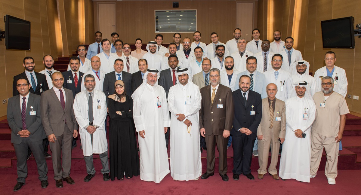 Dr. Khalid Al Rumaihi, Head of Urology, and Dr. Khalid Al Jalham, Director of the ACC and Assistant Head of Urology at HMC with the urology team at the Ambulatory Care Center.