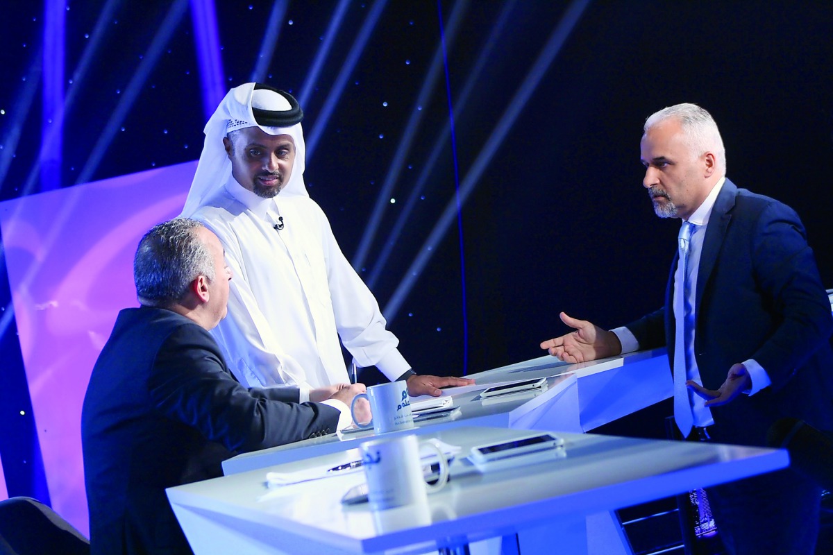 (From left) Jurors Dr. Abdelhamid El-Zoheiry, Dr Khalid Al Ali, and Professor Fouad Mrad confer during the casting phase of Stars of Science.
