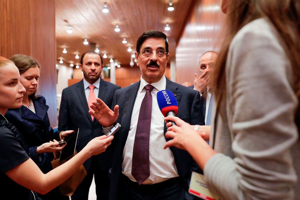 Former Qatari culture minister and Qatar's candidate for the nomination of Unesco's new director general, Hamad bin Abdoulaziz Al-Kawari addresses the media at the Unesco headquarters in Paris on October 13, 2017. AFP / Thomas SAMSON