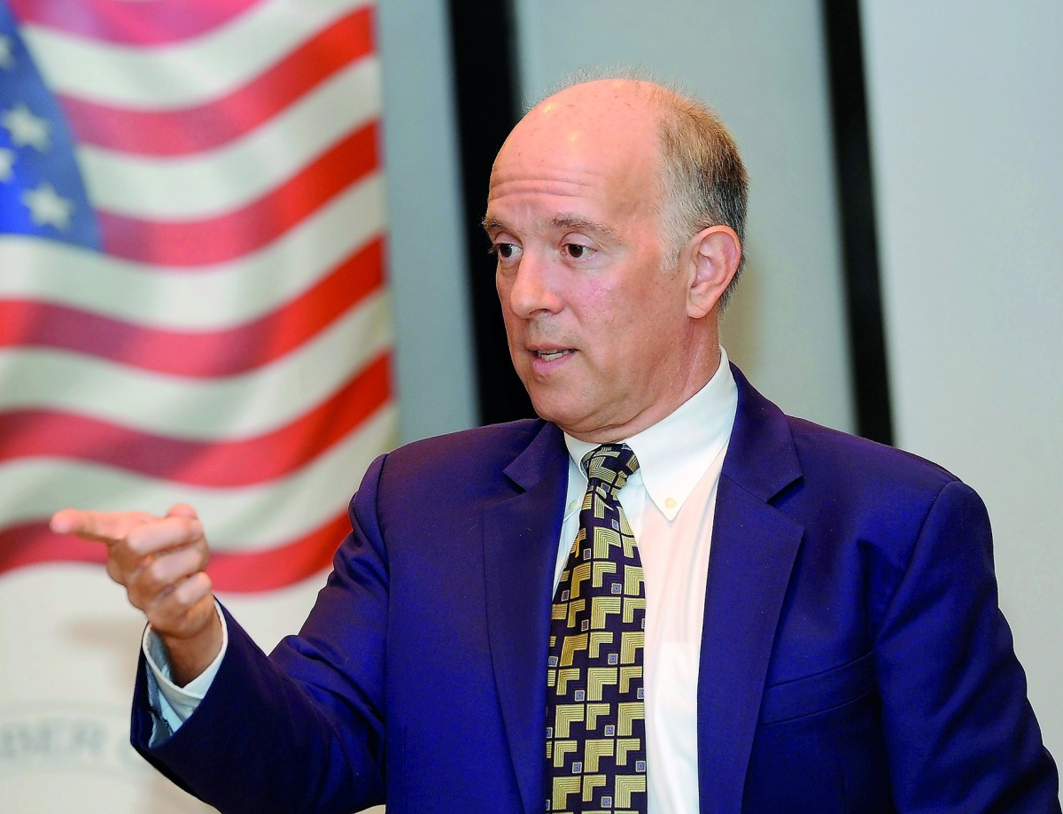 Ben Slivka lecturing on ‘Future Focus: Six Big Changes to Watch for in the Next 30 Years’ part of  Distinguished Speaker Series  by the AmCham at the Oryx Rotana Hotel in Doha, yesterday.  Pic: Salim Matramkot/The Peninsula