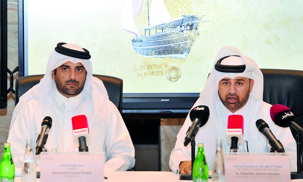 Mohammed Youssef Al Sada (left), Head of Katara Beach Department, and Dr Khalid bin Ibrahim Al Sulaiti, General Manager of Katara, at the press conference held at the Cultural Village yesterday. Pic: Kammutty VP / The Peninsula
