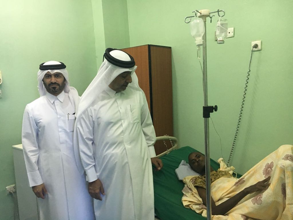 Qatar's ambassador to Sudan H E Rashid bin Abdulrahman al-Nuaimi visiting the injured Somalis who were taken to Khartoum for treatment following the attacks in the Somali capital.

