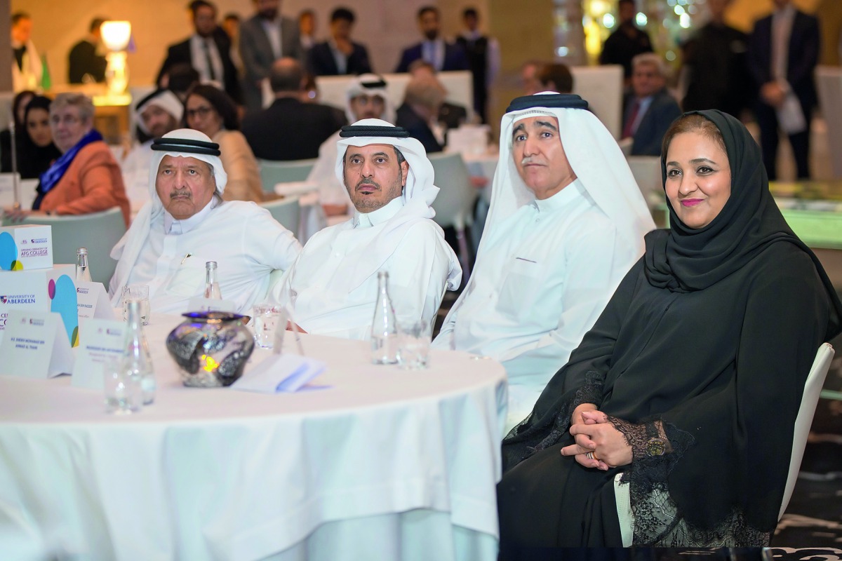 Prime Minister and Interior Minister H E Sheikh Abdullah bin Nasser bin Khalifa Al Thani with other dignitaries at the opening ceremony of AFG College with the University of Aberdeen at the Museum of Islamic Art.