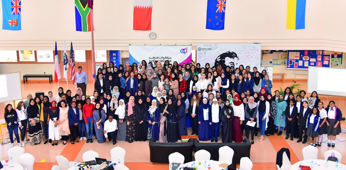Participants pose at the 1st Qatar Universities Debate League for season 2017/2018 at Students Center, Education City, on October 21, organised by QatarDebate Center. 