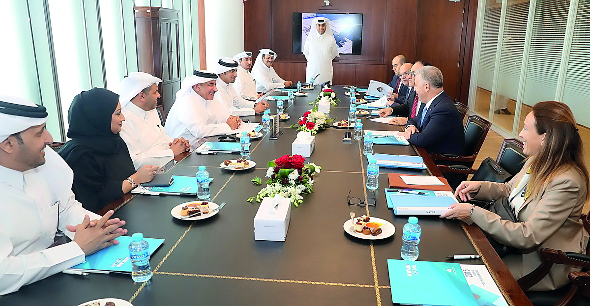 Minister of Transport and Communications H E Jassim bin Saif Ahmed Al Sulaiti and Turkish Minister of Transport, Marine Affairs and Communications, Ahmet Arslan, during the visit to Hamad Port.