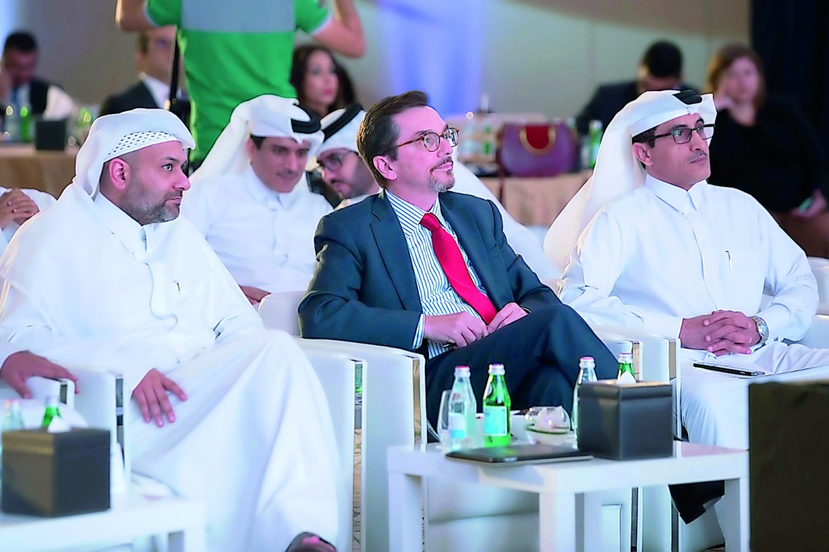 William Grant (centre), Charge d’Affaires, US Embassy, Qatar; Youssef Al Jaidah, CEO, QFC Authority (left); and  Abdulbasit Al Ajji, Director of Investment Promotions, Ministry of Economy and Commerce, at the business and investment forum, held yesterday.