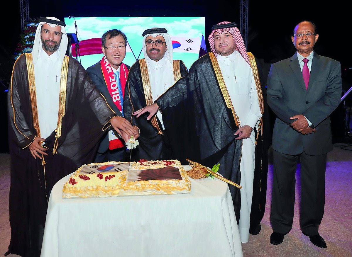 FROM LEFT: H E Sheikh Faleh bin Naser Al Thani, Under-Secretary of Assistant for Agriculture Affairs and Fisheries Resources; Heung-kyeong Park, Korean Ambassador to Qatar; H E Dr Mohammed bin Saleh Al Sada, Minister of Energy and Industry; Ibrahim Fakhro