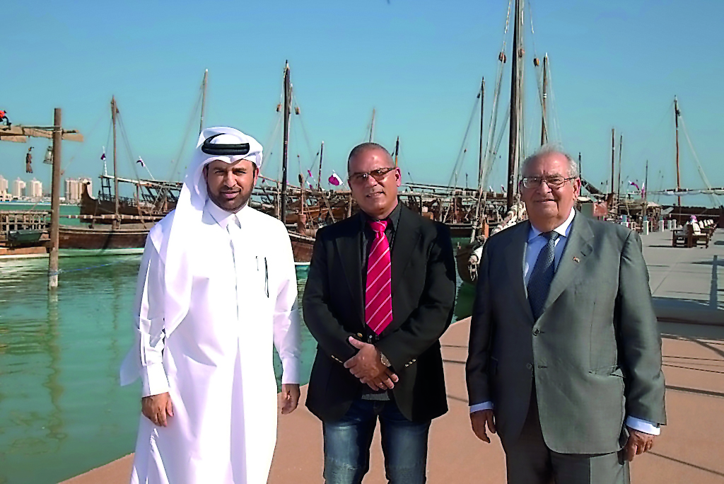 Katara General Manager Dr Khalid bin Ibrahim Al Sulaiti, Artist Juan Arel Ruiz Contino along with Cuban Ambassador to Qatar, Emilio Caballero Rodriguez, at the Cultural Village Foundation – Katara on Wednesday. 