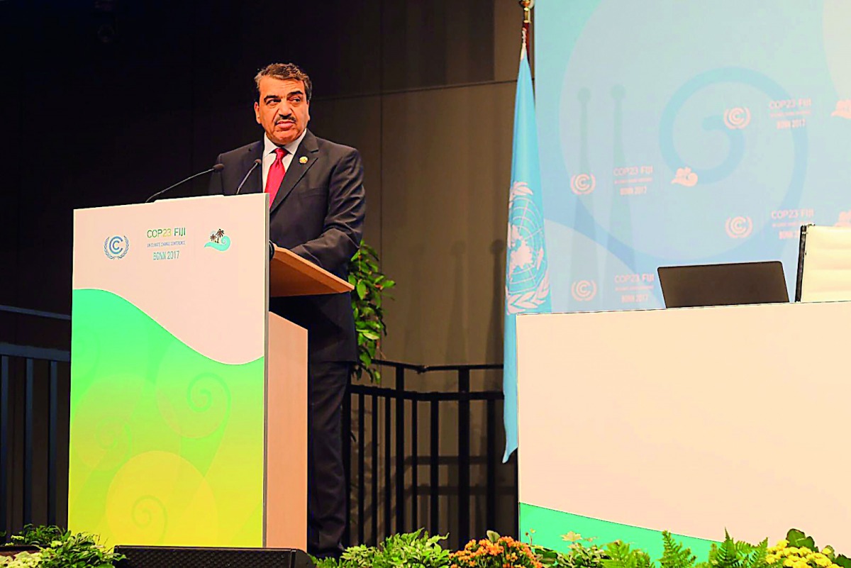 Minister of Municipality and Environment H E Mohamed bin Abdullah Al Rumaihi, addressing the 23rd session of the Conference of the Parties (COP 23) to the UN Convention on Climate Change (UNFCCC), in Bonn.