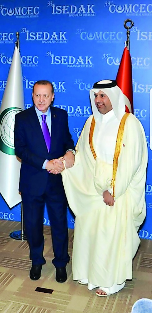 Minister of Economy and Commerce H E Sheikh Ahmed bin Jassim Al Thani with Turkish President Recep Tayyip Erdogan.