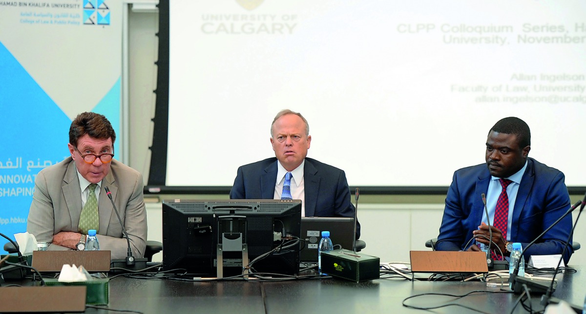Dr. Allan Ingelson (centre), Executive Director of the Canadian Institute of Resources Law and associate professor in the Faculty of Law at the University of Calgary, Canada; Professor Clinton Francis (left), founding dean of CLPP; and Dr. Damilola S. Ola