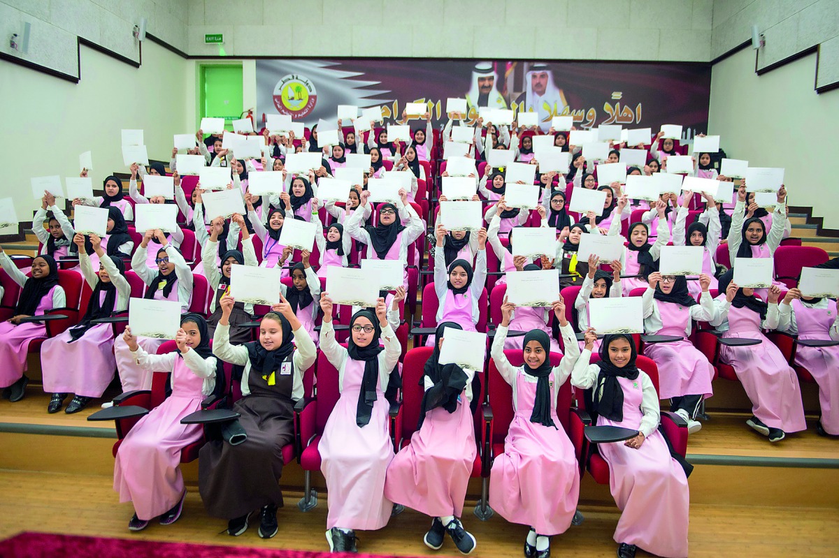 File picture of students from Moza Bint Mohammed School attending the competition.