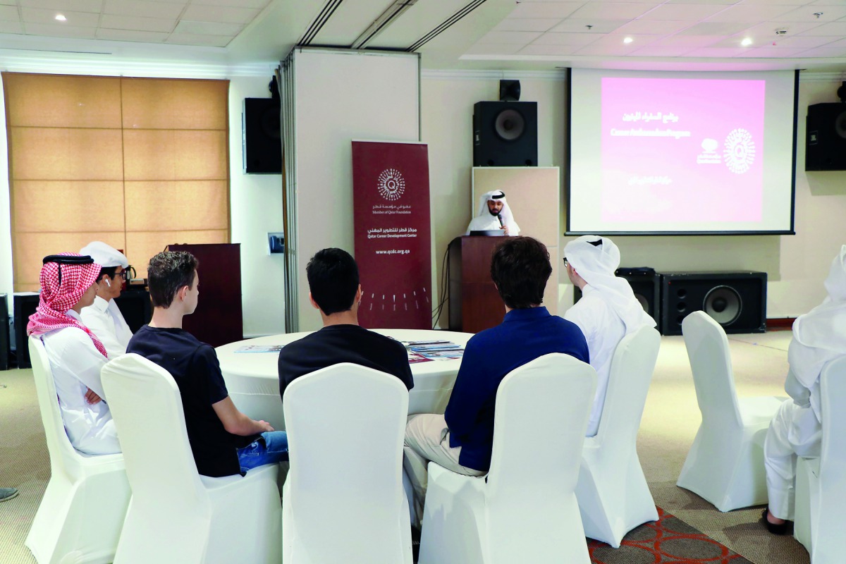 Shaheen Al Sulaiti, Senior Career Programmes and Services Officer, Qatar Career Development Centre, speaks at the opening of the Career Ambassadors Program.